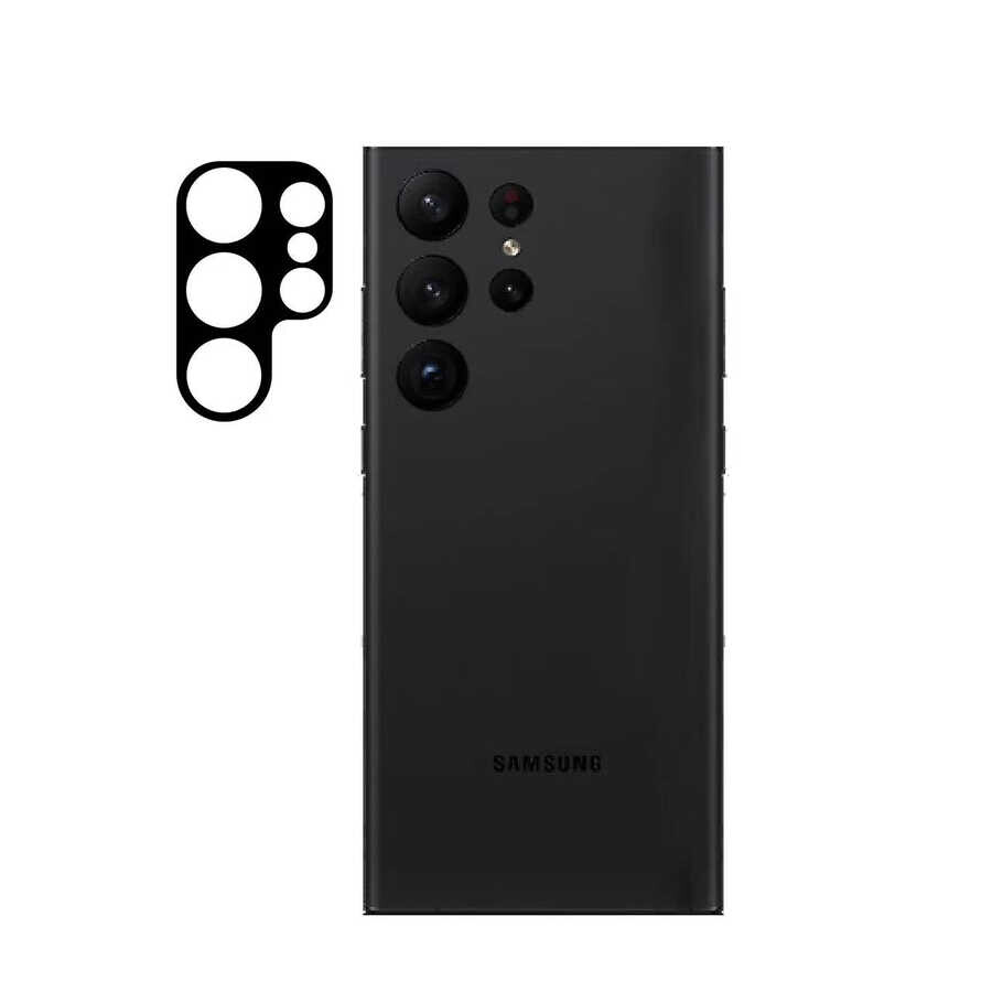 KNY Samsung Galaxy S23 Ultra in 3D Kamera Lens Koruyucu Siyah