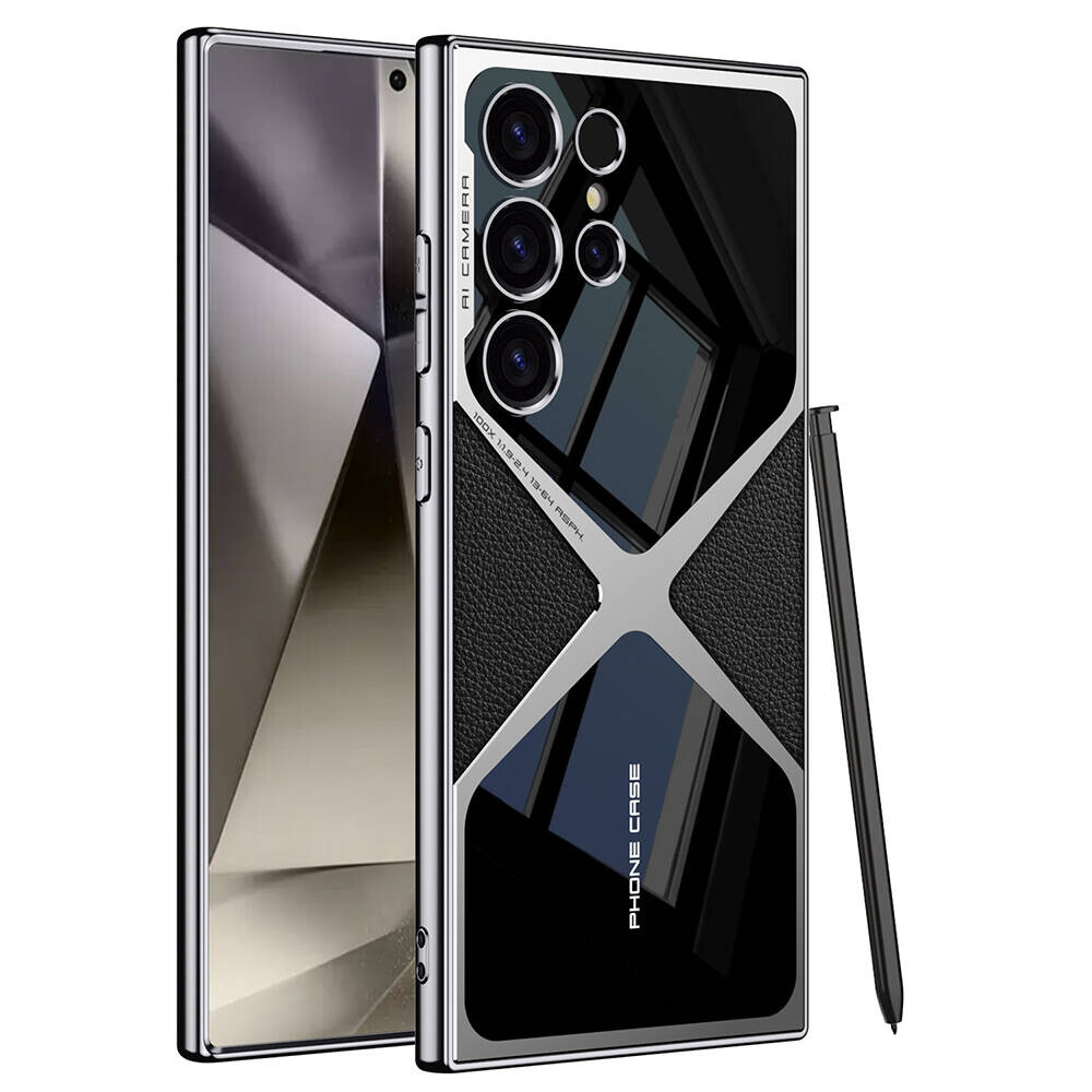 KNY Samsung Galaxy S24 Ultra Klf Renkli Silikon Kenarl Deri Desenli X-Pro Kapak