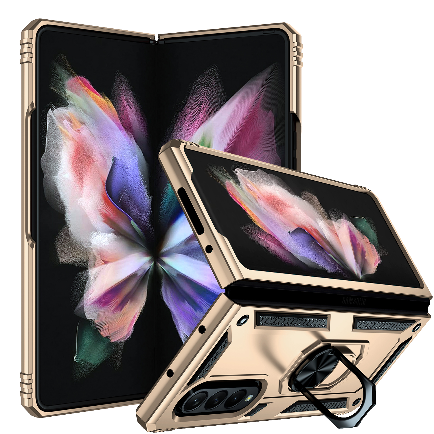 KNY Samsung Galaxy Z Fold 3 Kılıf Ultra Korumalı Yüzüklü Manyetik Standlı Vega Kapak