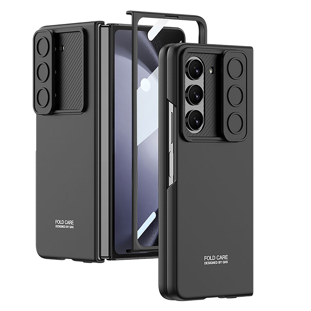 KNY Samsung Galaxy Z Fold 5 Kılıf Kamera Korumalı Sürgülü Ekran Koruyuculu Kıpta Kapak