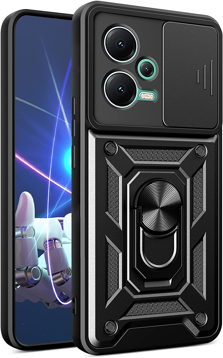 KNY Xiaomi Poco X5 Kılıf Ultra Korumalı Yüzüklü Manyetik Sürgülü Vega Kapak