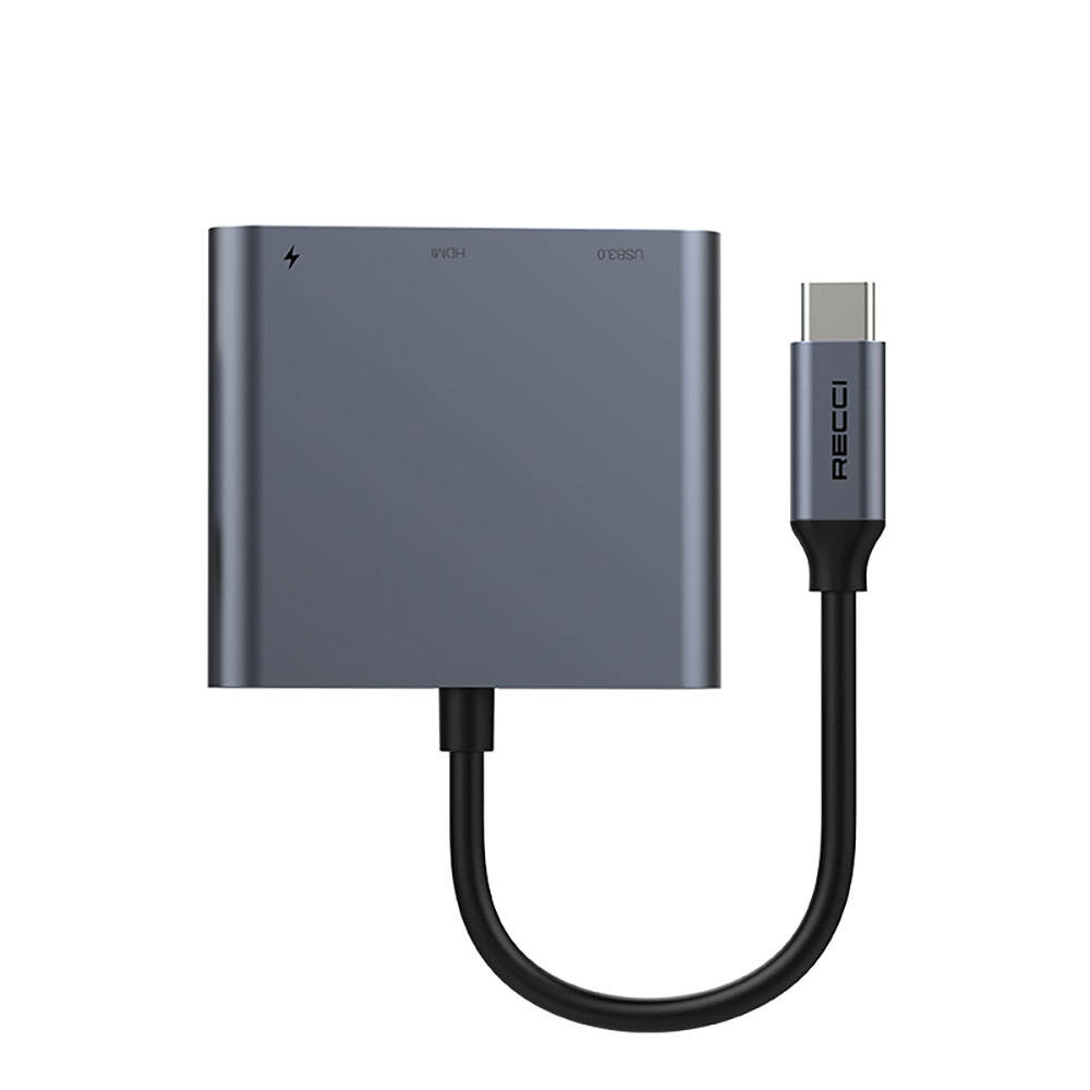 Recci RH05 Type-C to Type-C PD100W + HDMI 4K@30Hz + USB3.0 Balant zellikli 3in1 Hub